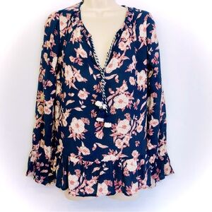 Jessica Simpson Navy Floral Popover Top